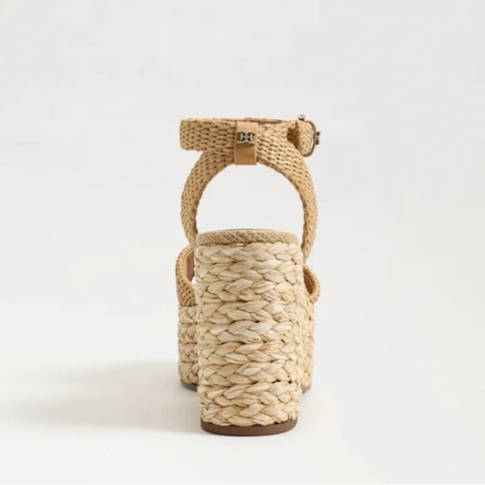 Sam Edelman April Platform Wedge Sandals – Sand Raffia - Size 9.5